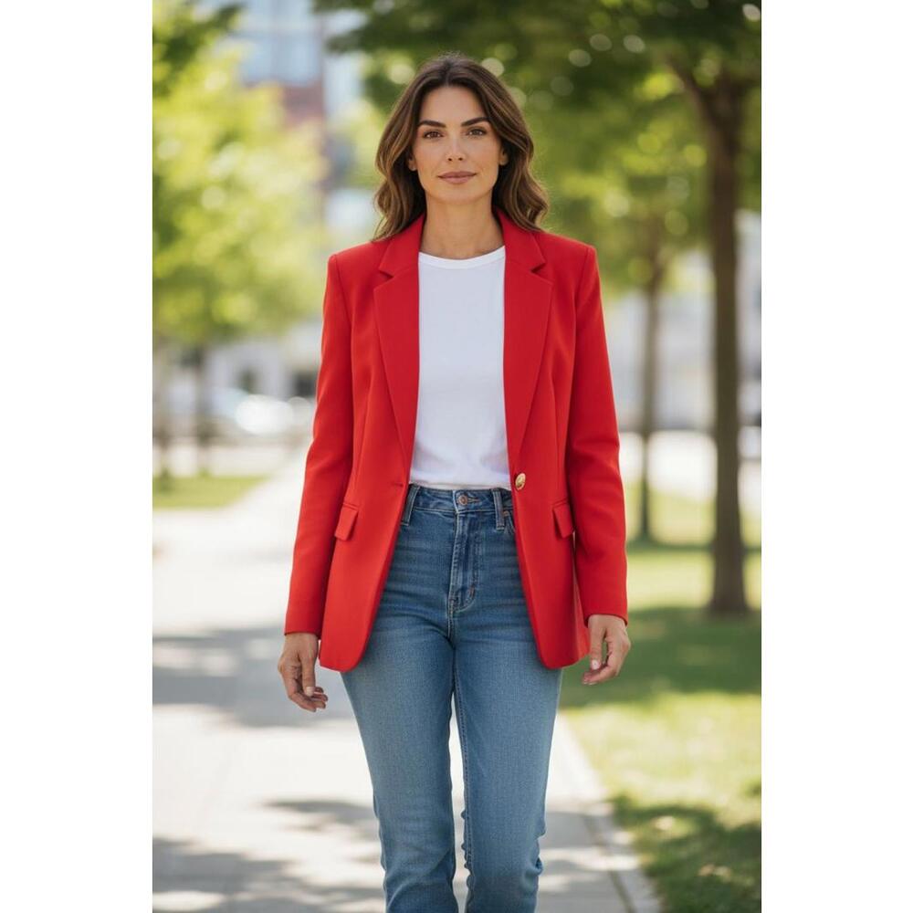 Women's Red Single-Button Blazer - image 1